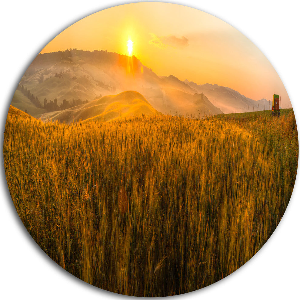 Tuscany Wheat Field At Sunrise, Landscape Round Wall Art, 23"