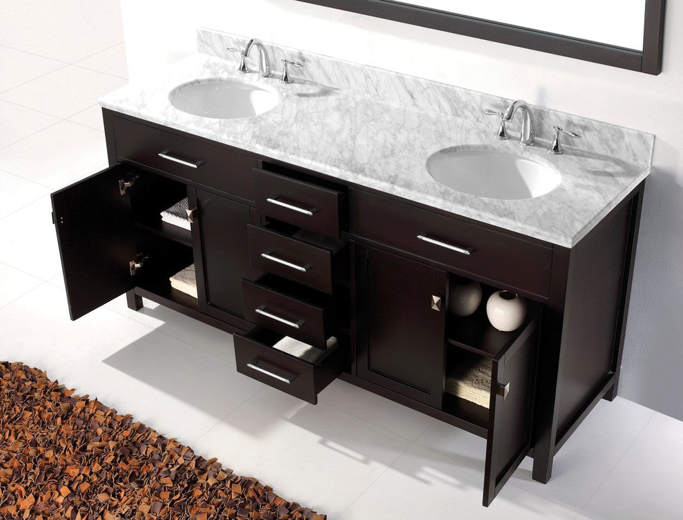 Caroline 72" Double Bathroom Vanity Set Espresso, Marble Countertop