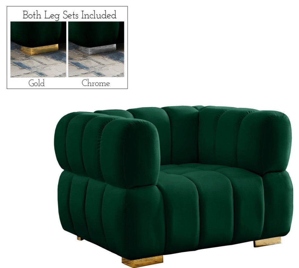 Gwen Velvet Upholstered Chair, Green, Chair
