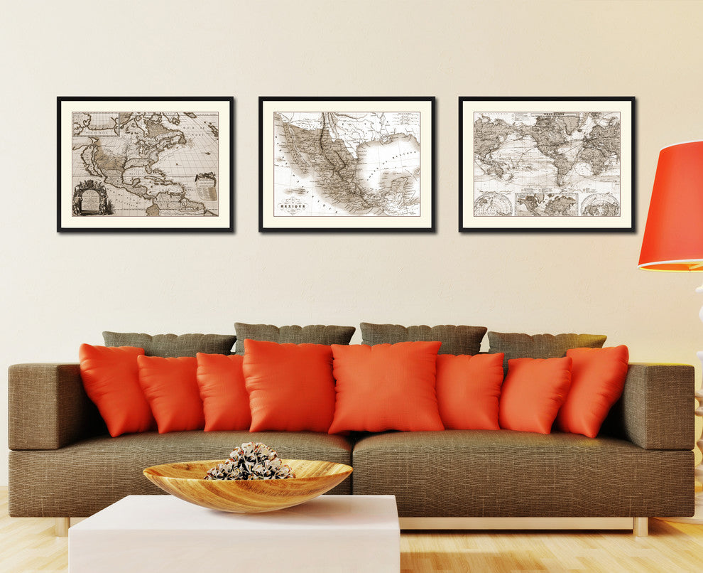 Mexico Vintage Sepia Map Canvas Print, 16"x21"