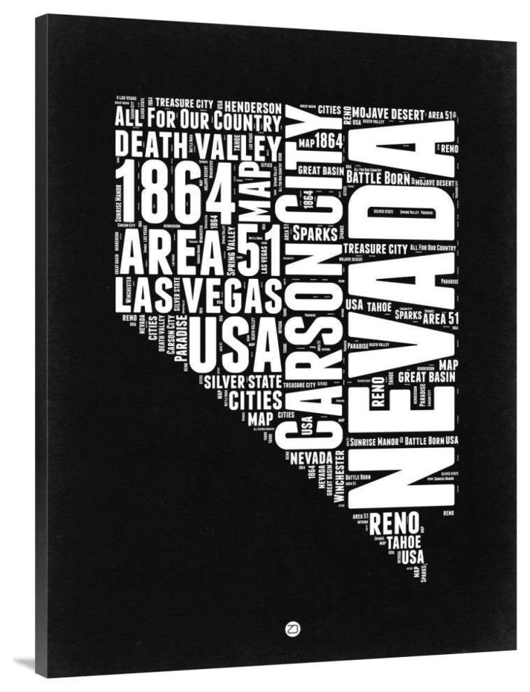 "Nevada Black and White Map" Fine Art Print