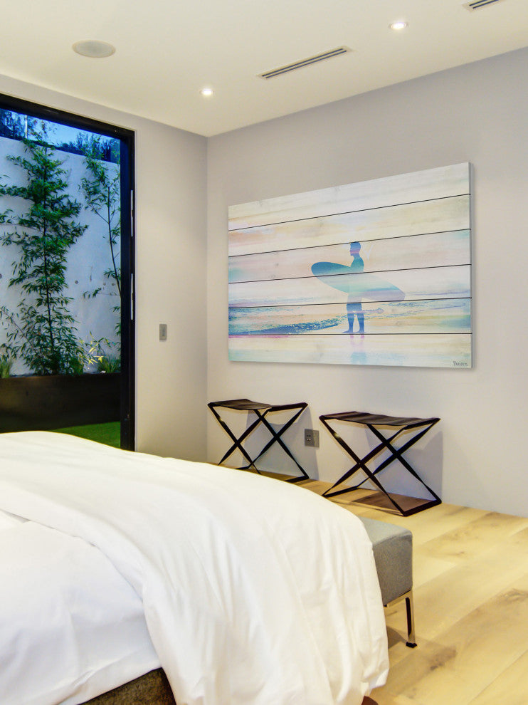 "Faded Surf" Print on White Wood, 36"x24"