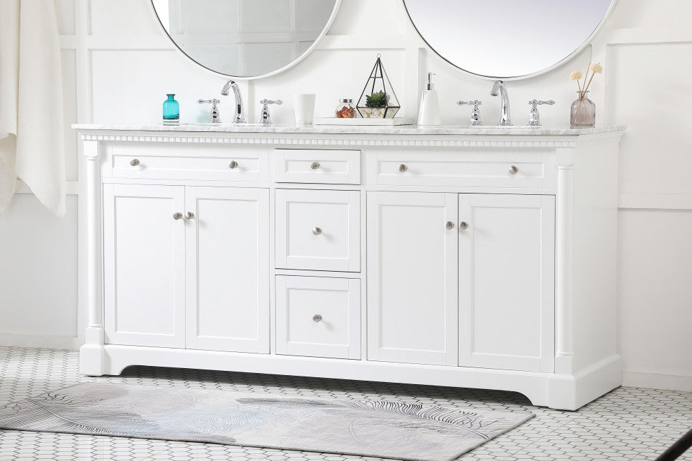 Home Living 21.5" Transitional Black-Light Bathroom Vanity, White, 72