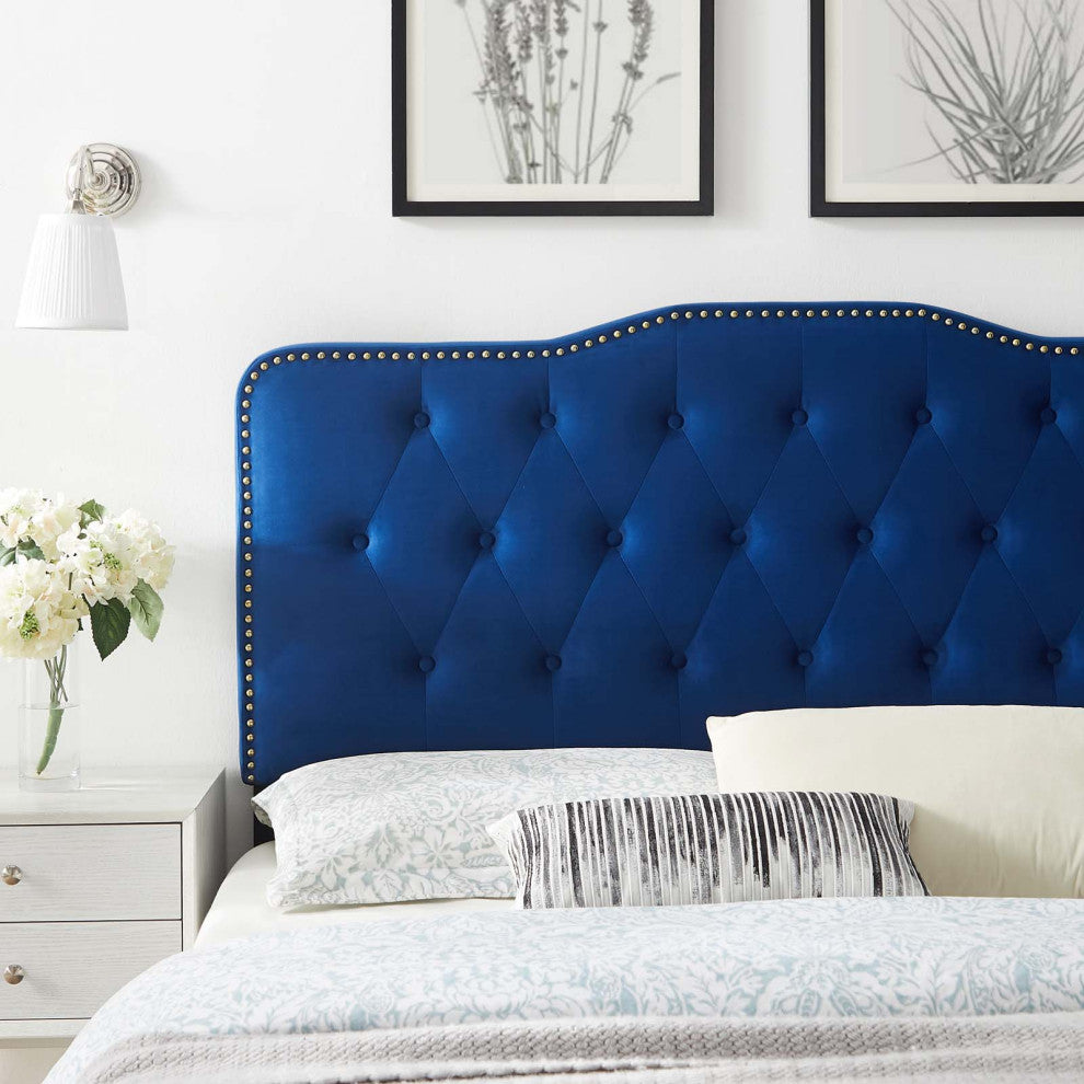 Tufted Headboard, King Size, Velvet, Blue Navy, Modern Contemporary, Bedroom