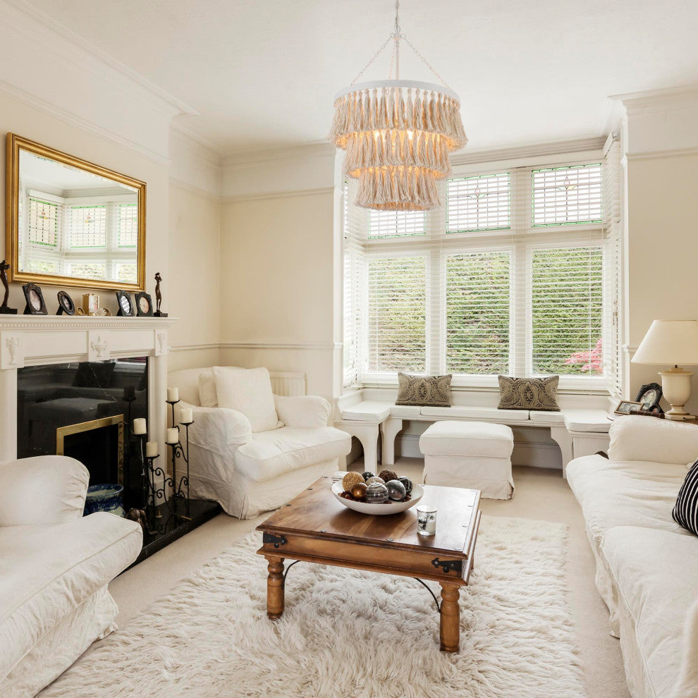 LNC Ava 4-Lights 3-Tier Antique White Empire Chandelier