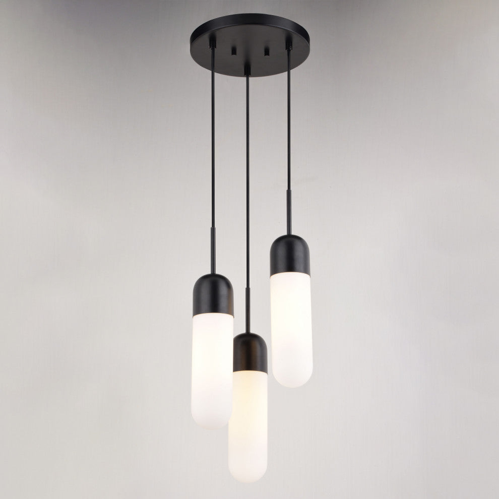 Thalia 3-Light Contemporary Pendant Light White Pill Glass, Matte Black