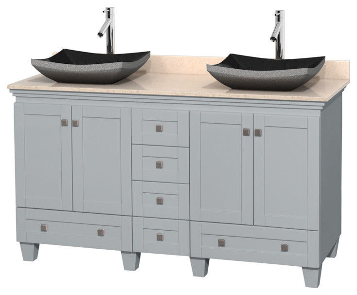 Acclaim Vanity, Oyster Gray, 60", Altair Black Granite, Ivory Marble
