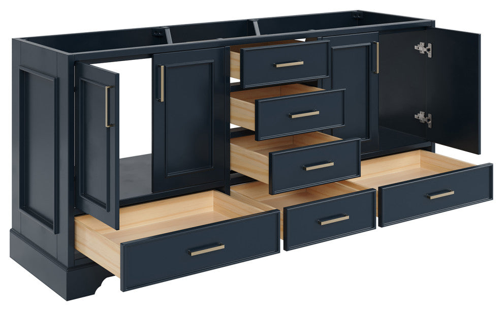 Ariel Stafford 72" Double Sink Bathroom Vanity Base, Midnight Blue