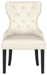 Upholstered Dining Side Chair With Tufted Back, Beige and Distressed Black