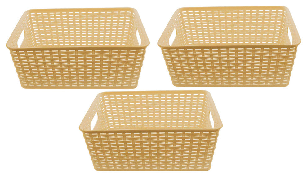 Plastic Rattan Storage Box Basket Organizer Large, ba426, Beige, 3