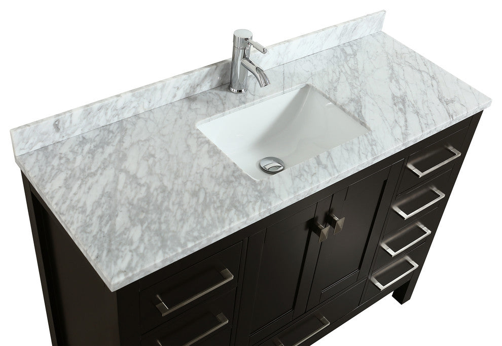 Eviva Aberdeen 48 Transitional Espresso Bathroom Vanity Carrera Countertop