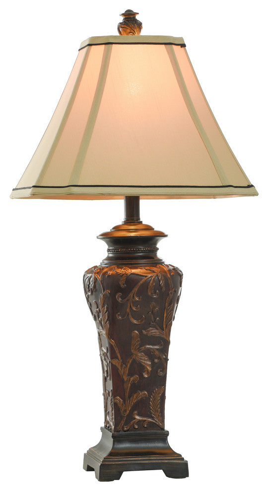 Crimson Floral Zoey Table Lamp With Trimmed Square Bell Shade
