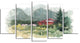 Watercolor House Aad Mountains, Landscape Canvas Art Print, 60"x32", 5 Panels