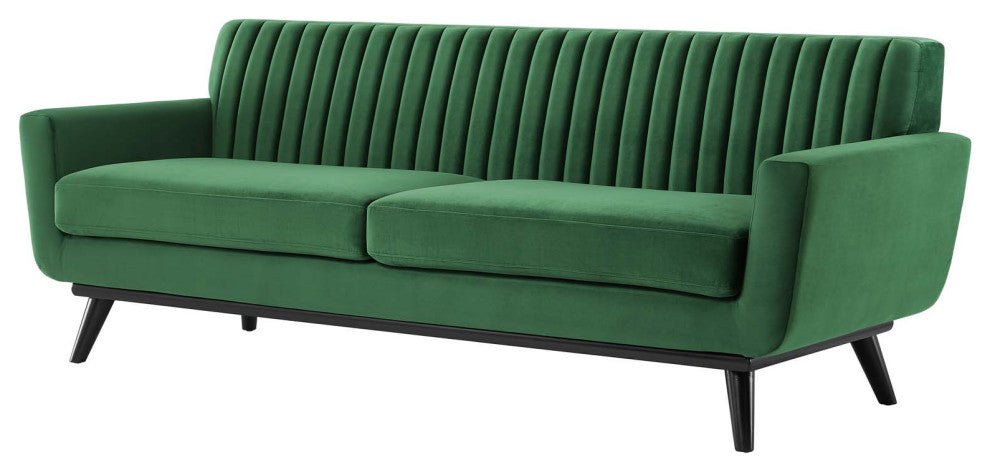 Tufted Sofa, Velvet, Green, Modern, Living Lounge Room Hotel Lobby Hospitality