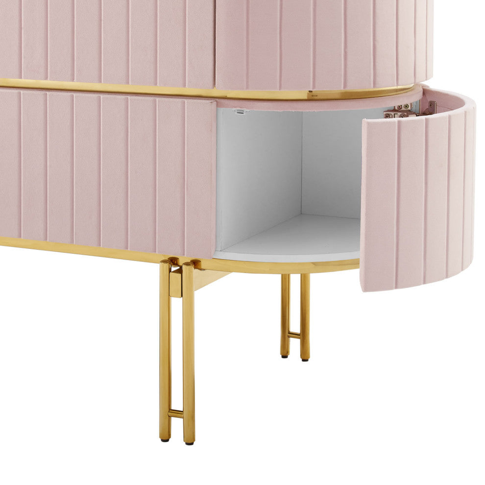Console Entry Table Sideboard, Pink White, Velvet, Modern, Mid Century Lounge
