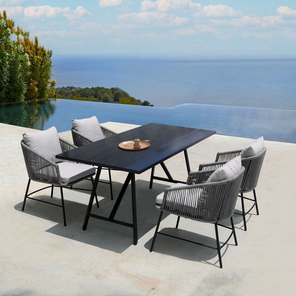 Koala Outdoor Patio Light Eucalyptus Wood And Metal Rectangle Dining Table, Dark Eucalyptus