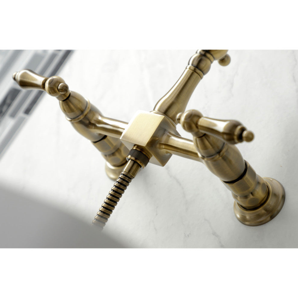 KS126XALBS-P Heritage Wall Mount Bridge Kitchen Faucet with Brass Sprayer, Antiq