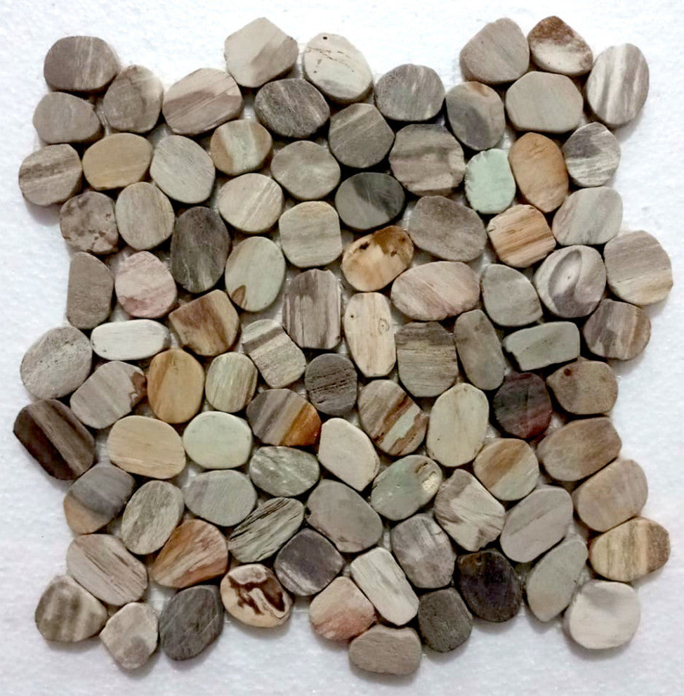 Hand-Sorted Mini Oval Pebble Stone Mosaic - Eco-Friendly for Shower & Bath