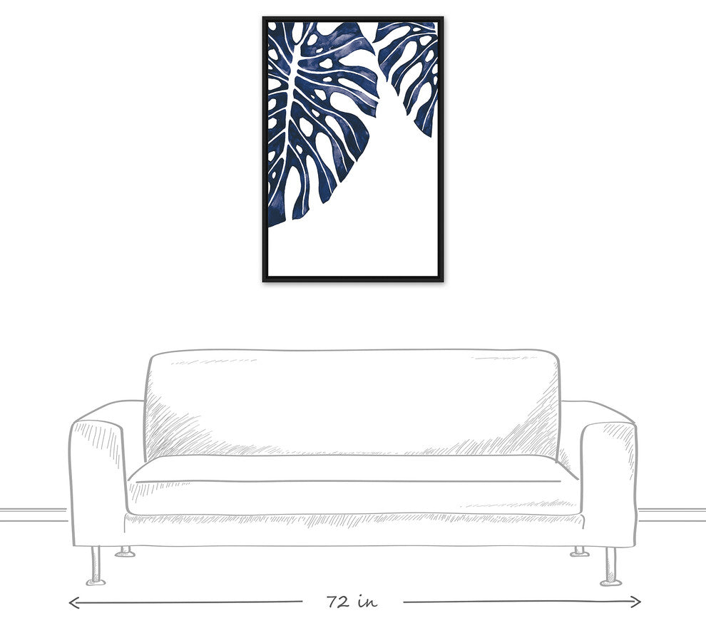 Tropical Indigo Leaves 24x36 Black Floating Framed Canvas