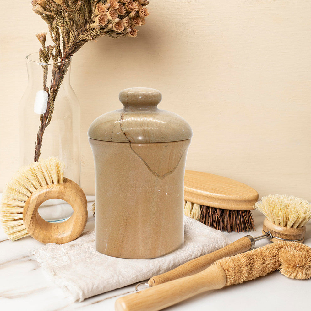 Moxie Collection Marble Bathroom Jar, Teak