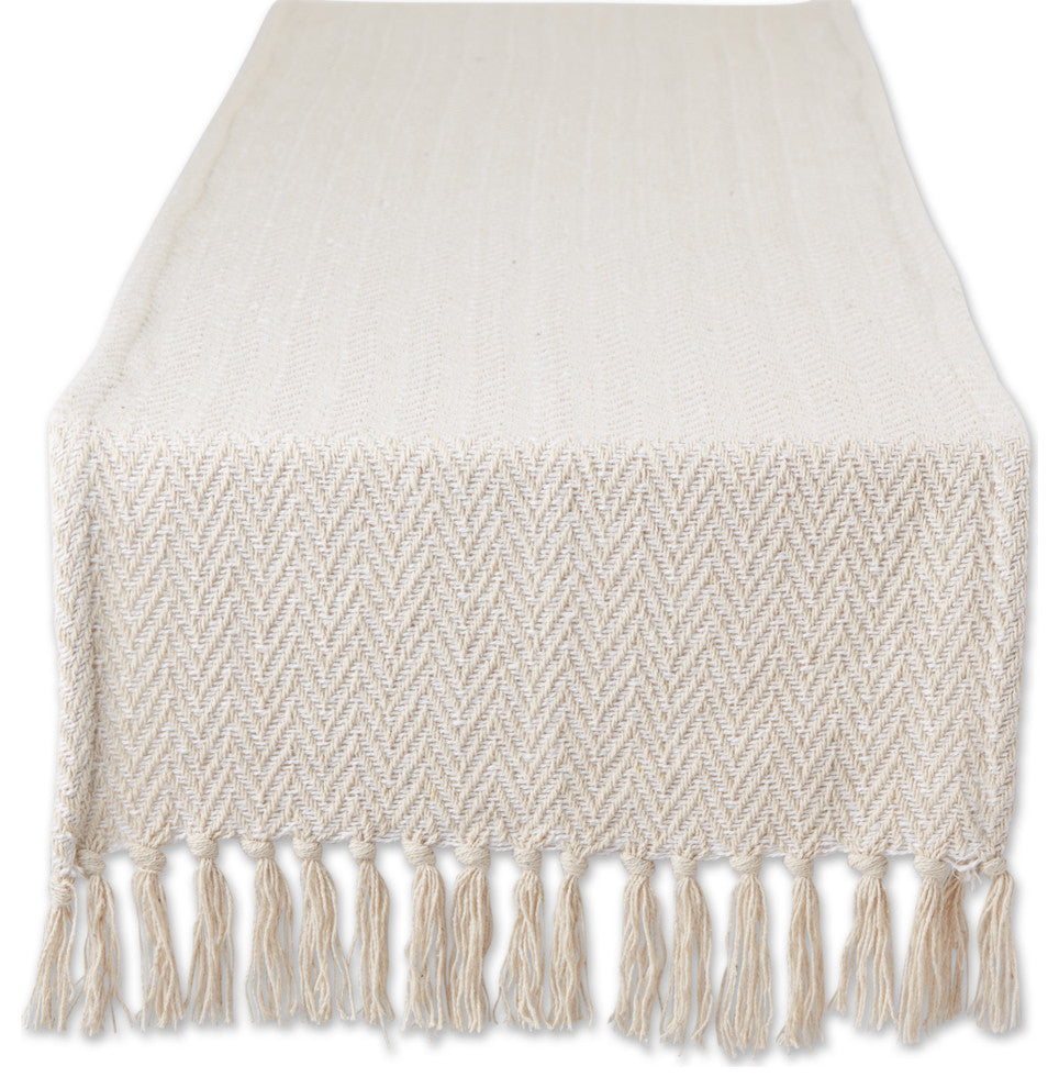Off-White Chevron Handloom Table Runner 15x72
