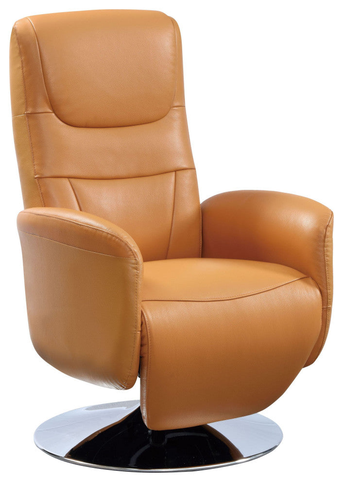 New York Modern Top Grain Leather 2-Motor Powered Recliner, Tan/Silver