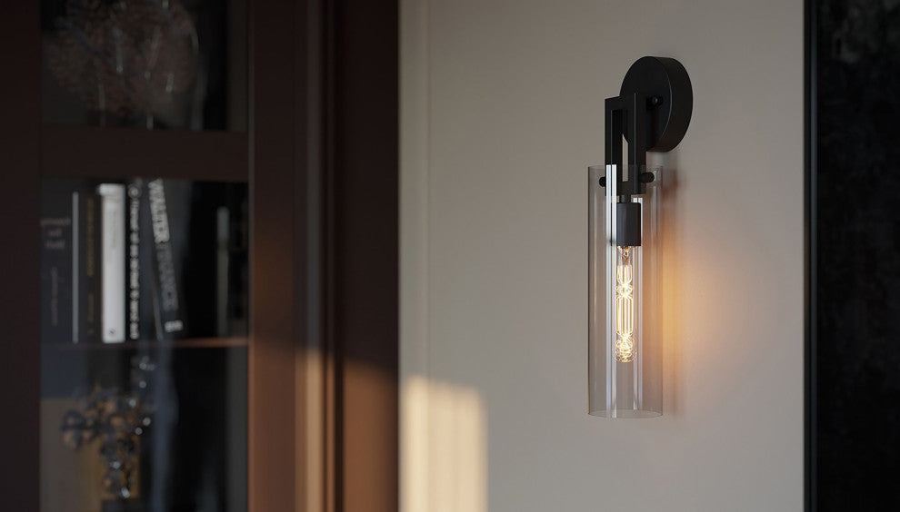 Houston 17" Wall Sconce, Clear Glass, Black Finish