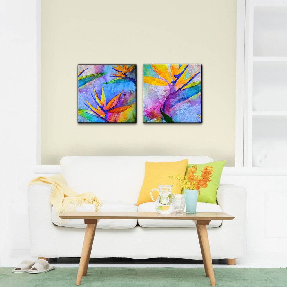 Tropical Birds of Paradise Canvas Wall Art, 2-Piece Set