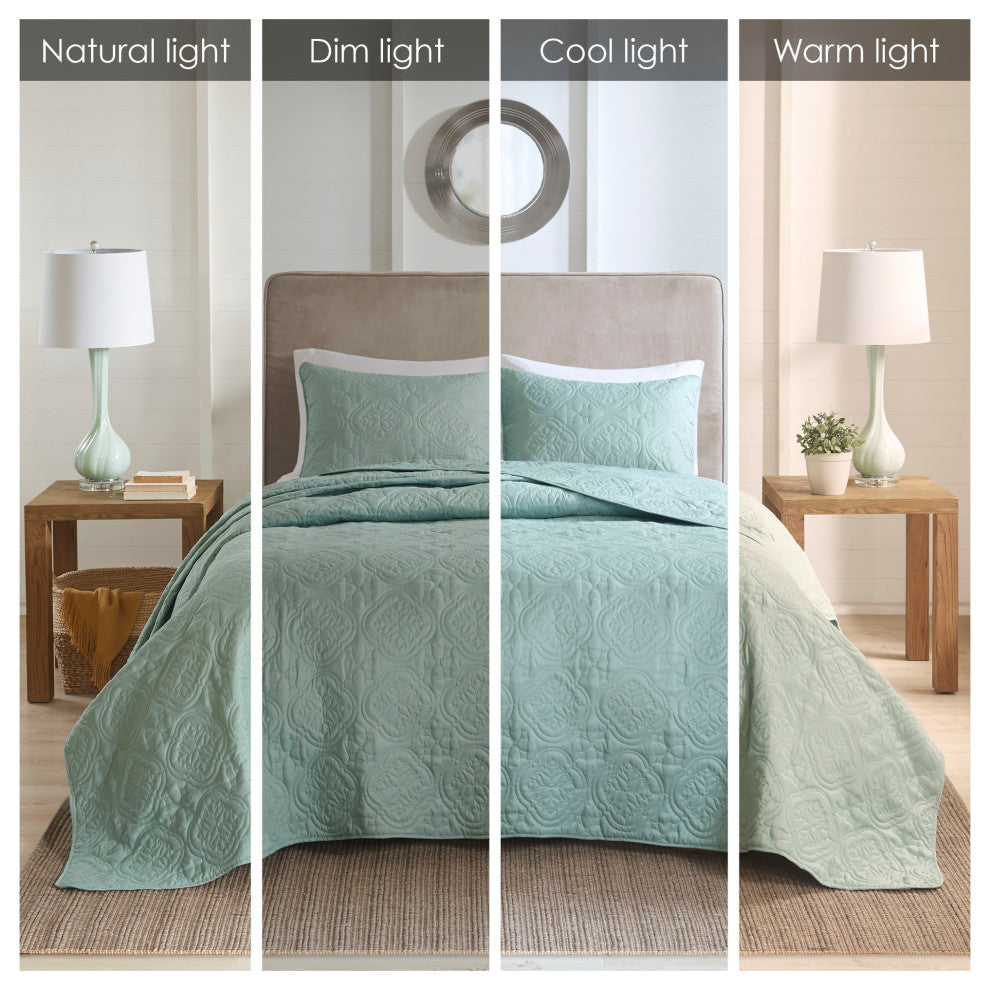 510 Design Oakley Quilted Oversized 3-Piece Bedspread Set, Seafoam, King/Cal Kin