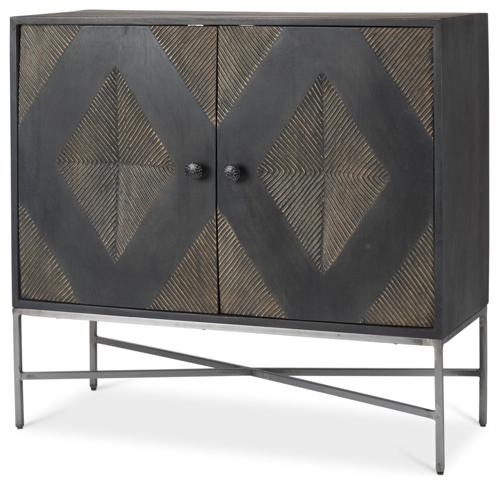 Hogarth Dark Brown Solid Wood With Silver Iron Frame Accent Cabinet