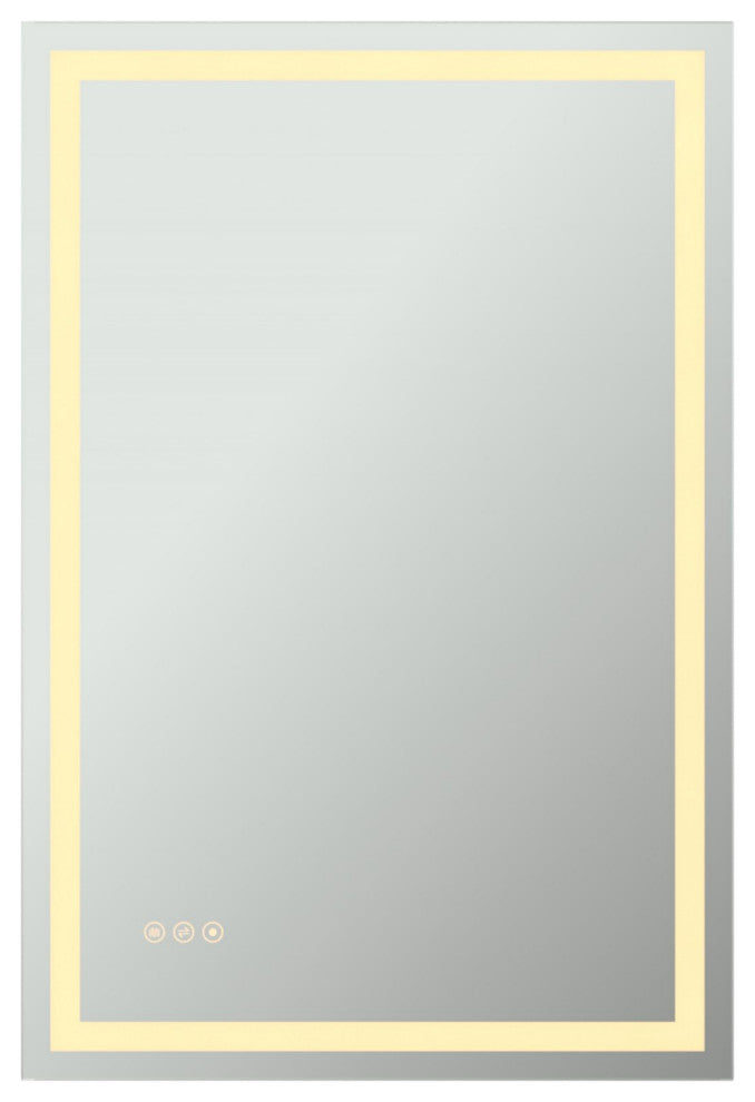 Rectangular Frameless Dimmable Anti-Fog Wall Mounted LED Bathroom Vanity Mirror, 24" X 36"