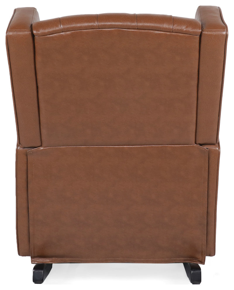Amedou Faux Leather Tufted Wingback Rocking Chair, Cognac/Dark Brown
