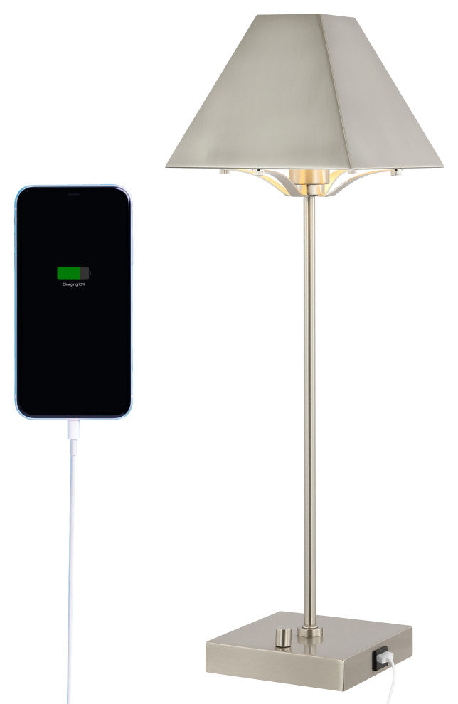 Ruthen Industrial Style Iron Pyramid Bedside LED Table Lamp, USB Charging Port