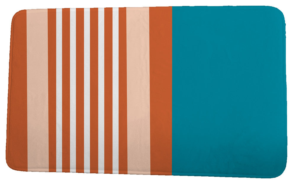 Sail, Sun, & Fun Beach Shack Stripe Print Bath Mat, Teal, 21"x34"