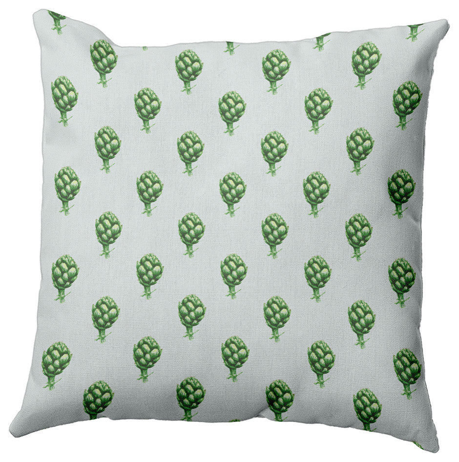Artichokes Pattern Decorative Indoor/Outdoor Pillow, Pale Green, 16"x16"