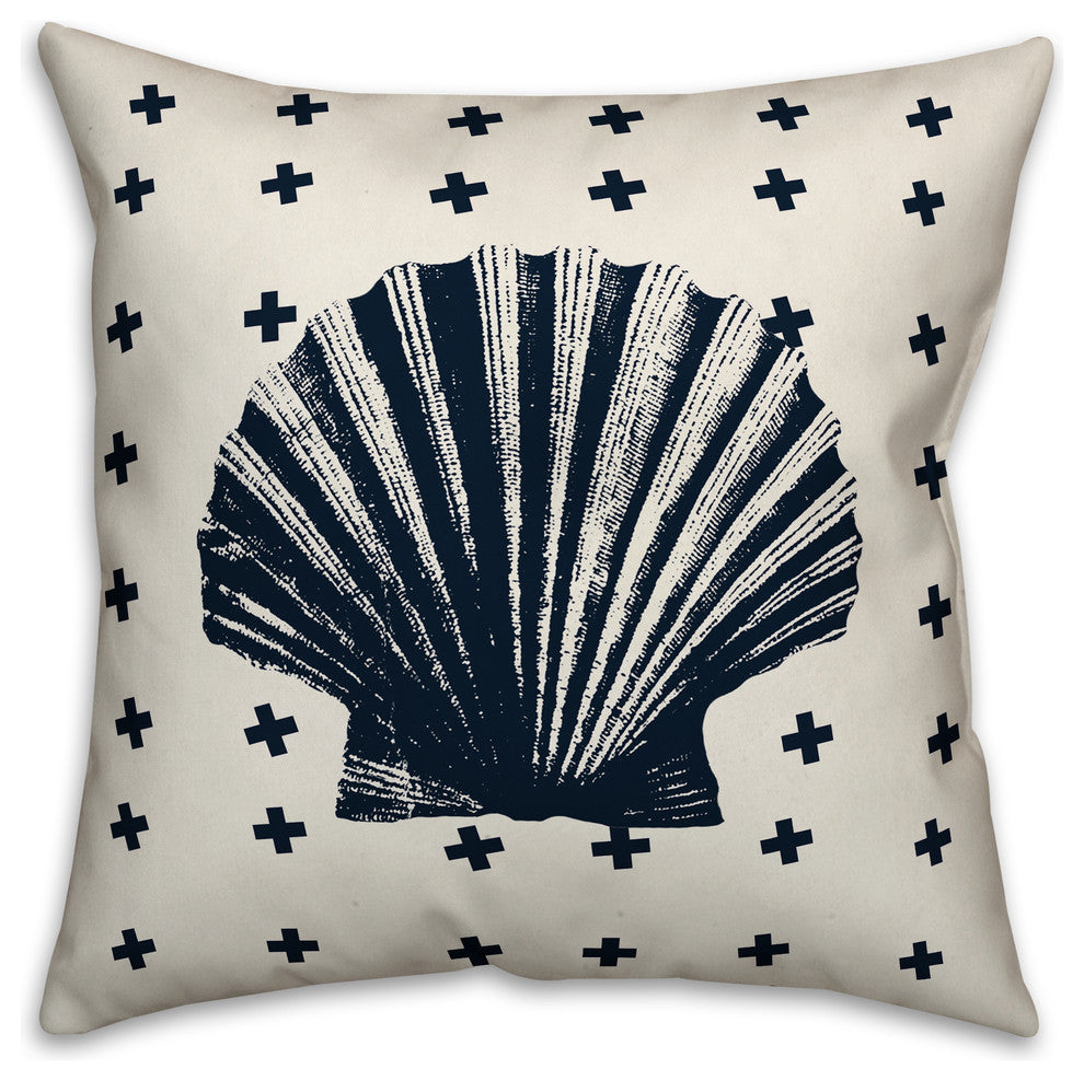 Nautical Navy Shell Spun Poly Pillow, 18x18