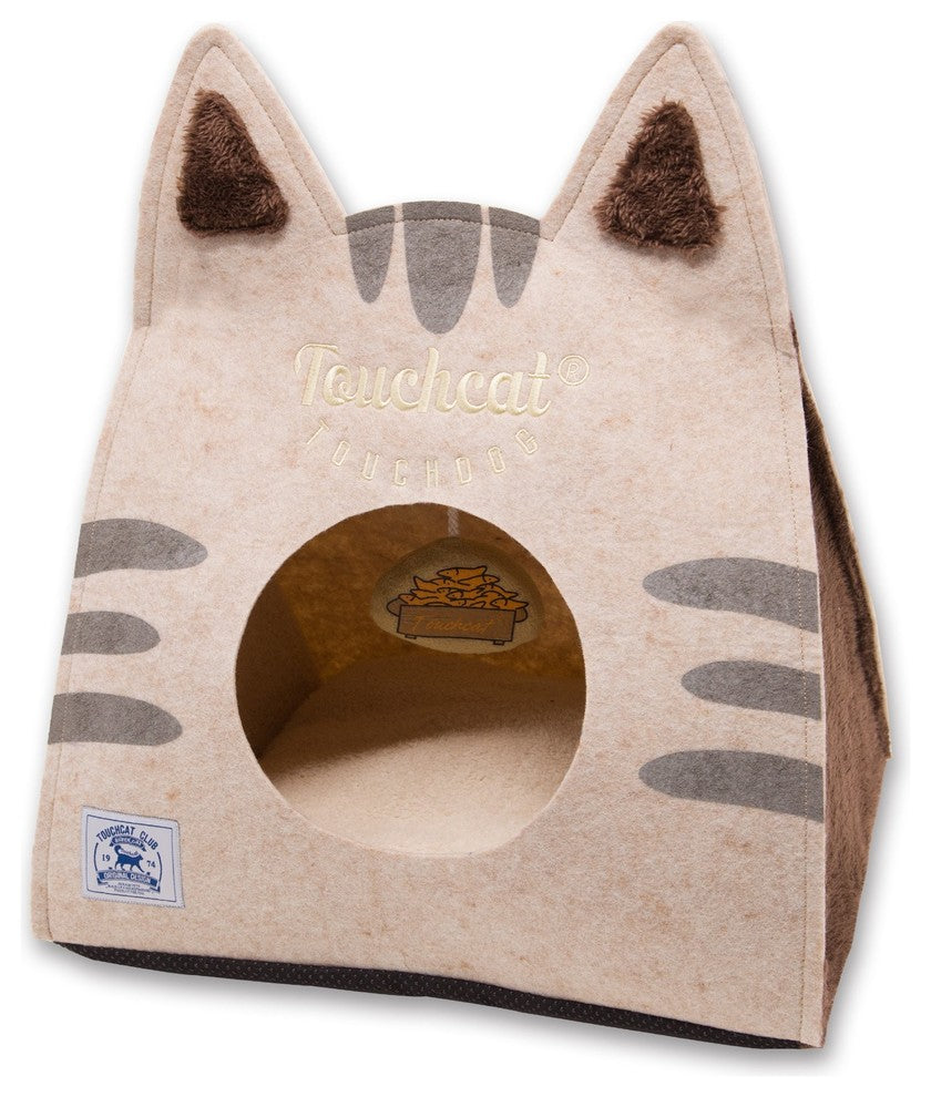 Touchcat 'Kitty Ears' Travel On-The-Go Collapsible Folding Cat Pet Bed, Brown