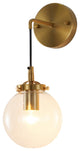 Brass Frame With Black Cord and Clear Glass Globe Shade Wall Sconce