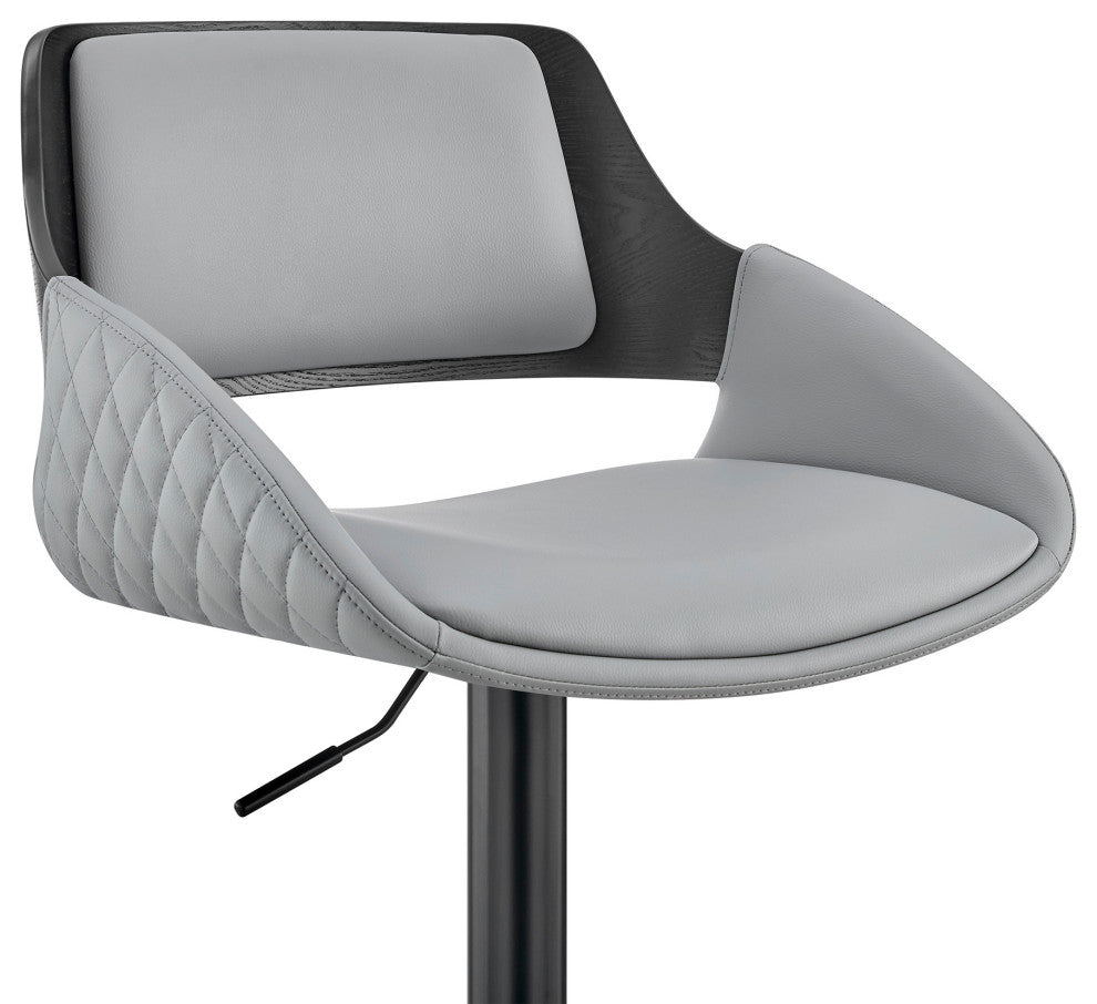 Gray Faux Leather Adjustable Black Swivel Bar Stool