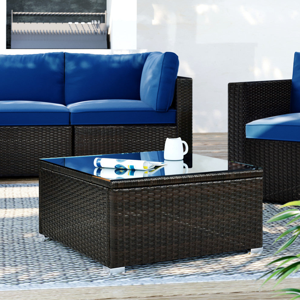 6 Pieces Outdoor Rattan Patio Sectional Sofa Set With Glass Table