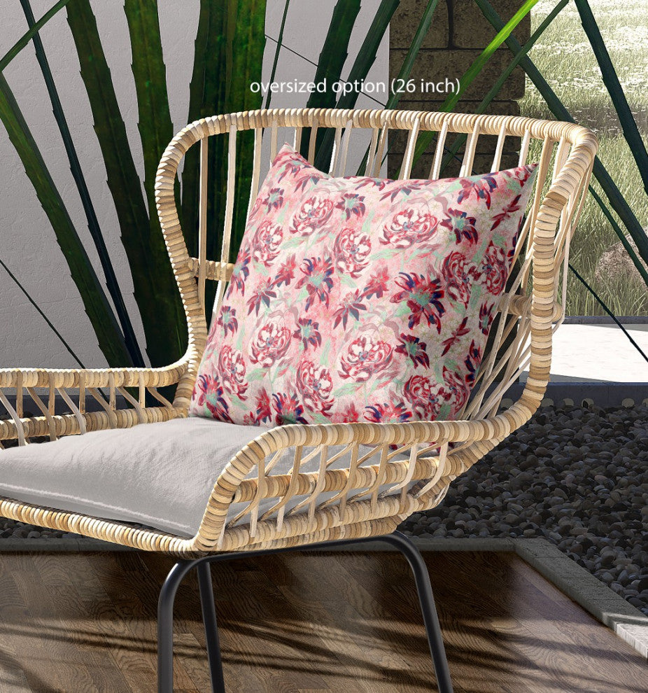 20" Red White Roses Indoor Outdoor Throw Pillow