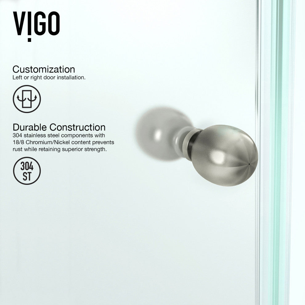 VIGO Verona 36"D x 36"W x 73"H Frameless Hinged Neo-Angle Shower Enclosure, Brushed Nickel, Without Base