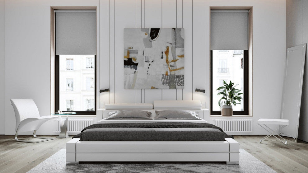 Hera White Leather Platform Bed, California King
