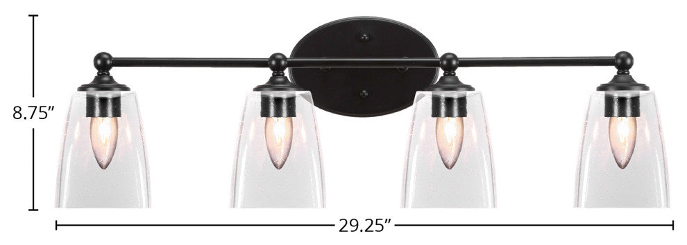 Capri 4-Light Bath Bar, Matte Black/Square Clear Bubble