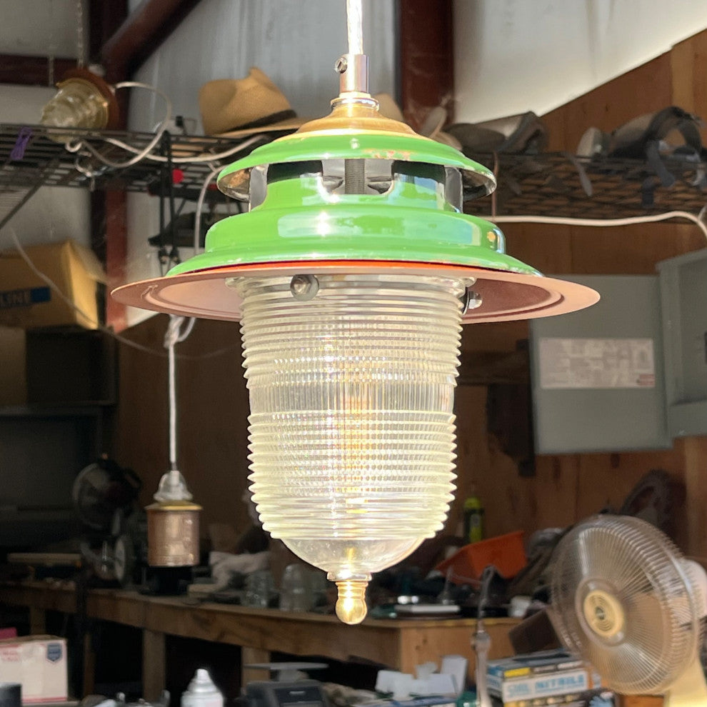 Runway Light Pendant Lantern Coleman Chimney 120V, Coleman Green