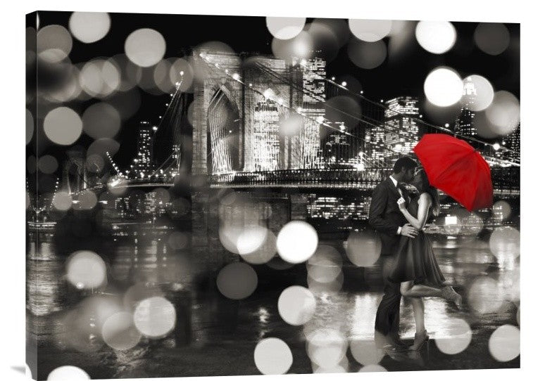 "A Kiss in the Night (BW)" Stretched Canvas Giclee by Dianne Loumer, 24"x18"