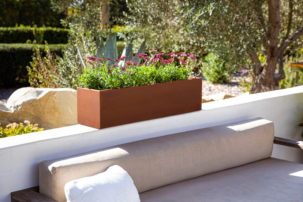 Metallic Series Corten Steel Window Box Planter, 36"