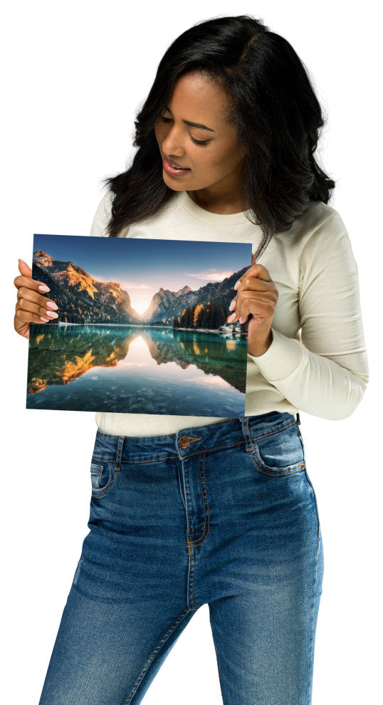 Sunrise Misty Mountain Lake Lively Color Landscape Photo Loose Wall Art Print, 8" X 10"