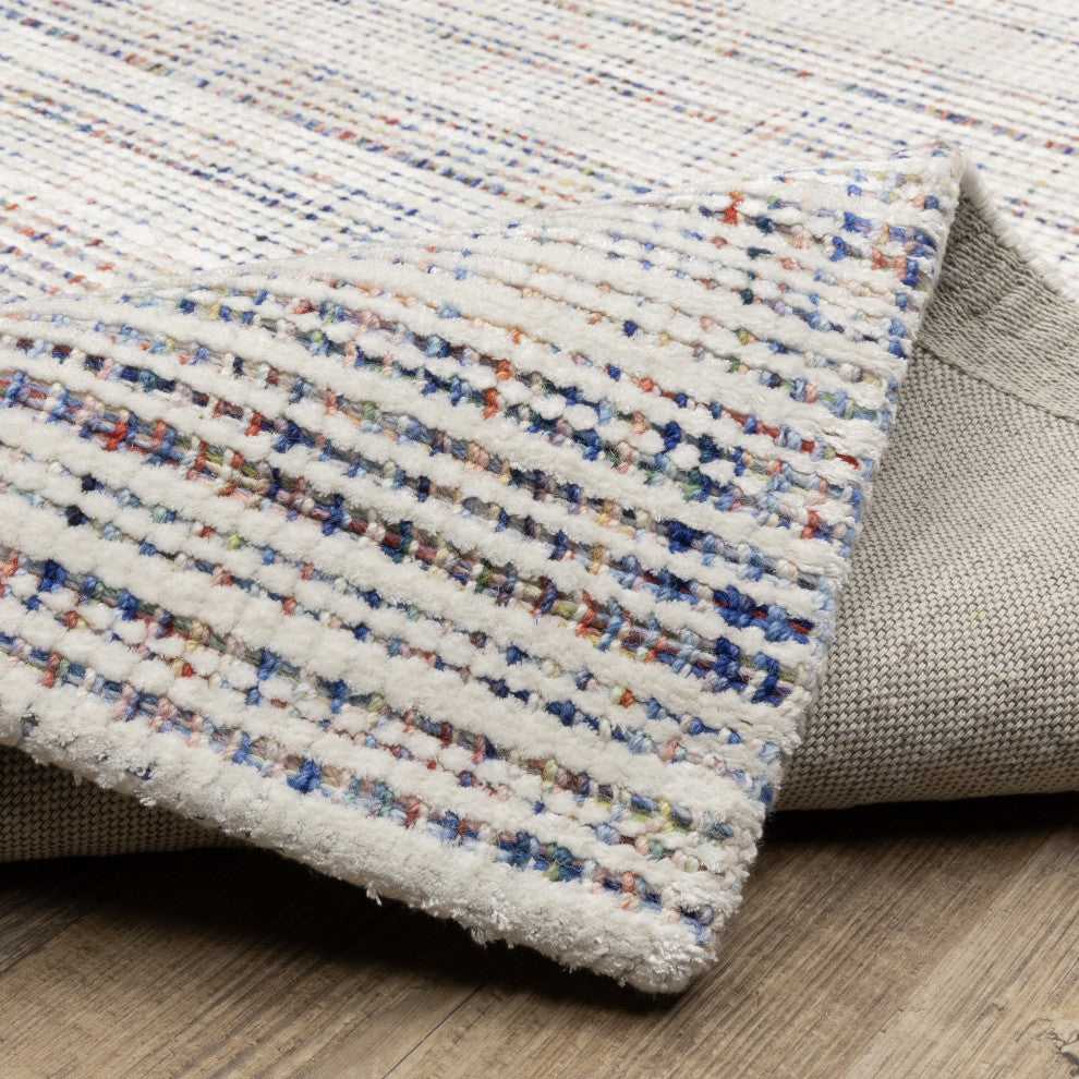 Cayden Textural Stripe Wool Blend Ivory/ Multi Hand-tufted Rug 5' x 8'
