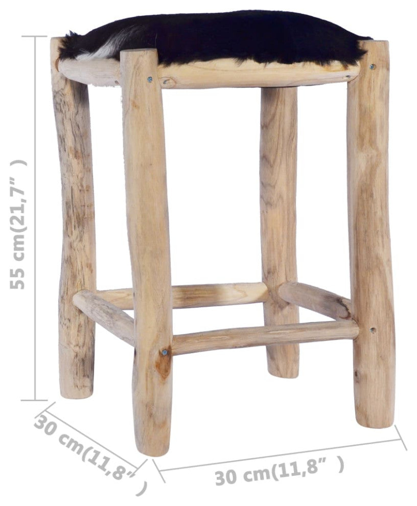 vidaXL Bar Stool Real Goat Leather and Solid Teak Wood
